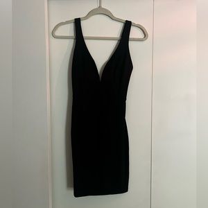 Deep V neck black cocktail dress